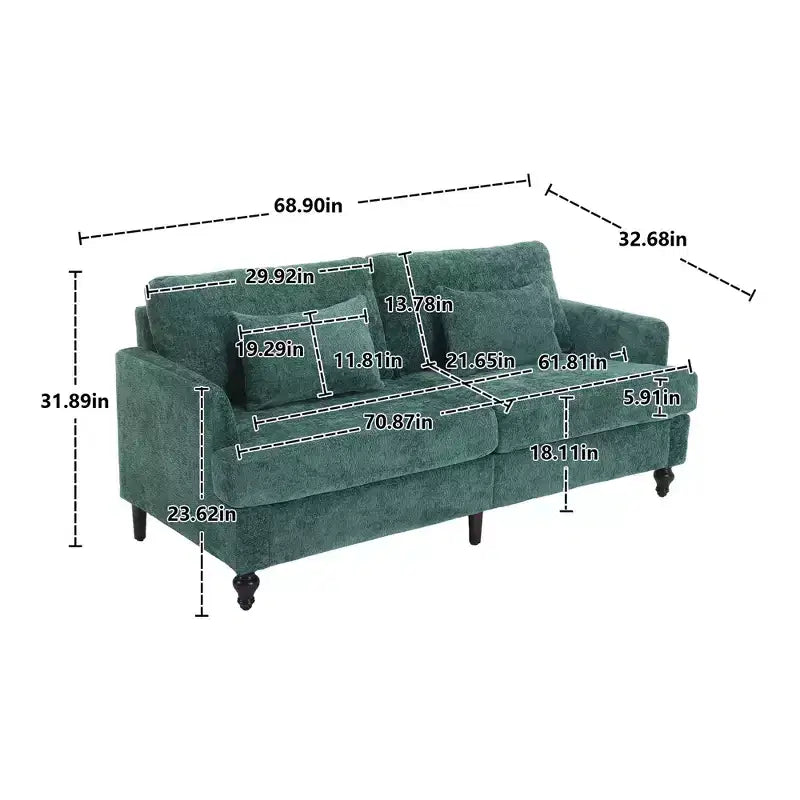 Canapé 2 places en tissu chenille style moderne milieu de siècle, canapé rembourré pour salon et chambre, pieds en bois marron