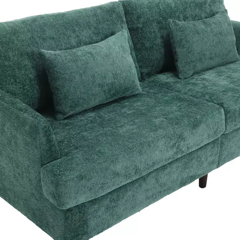 Canapé 2 places en tissu chenille style moderne milieu de siècle, canapé rembourré pour salon et chambre, pieds en bois marron