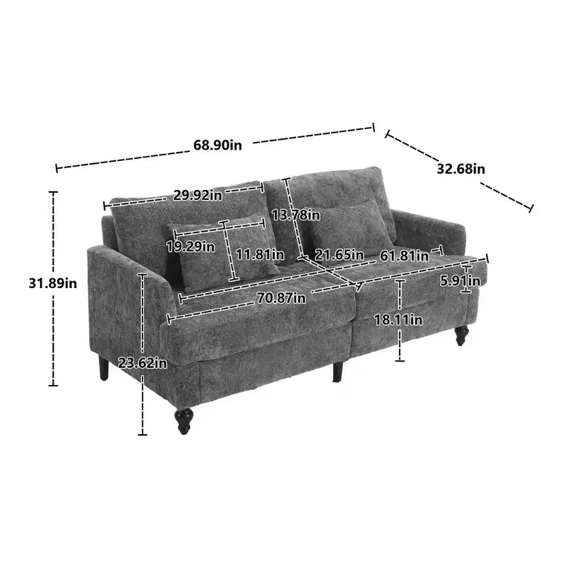 Canapé 2 places en tissu chenille style moderne milieu de siècle, canapé rembourré pour salon et chambre, pieds en bois marron