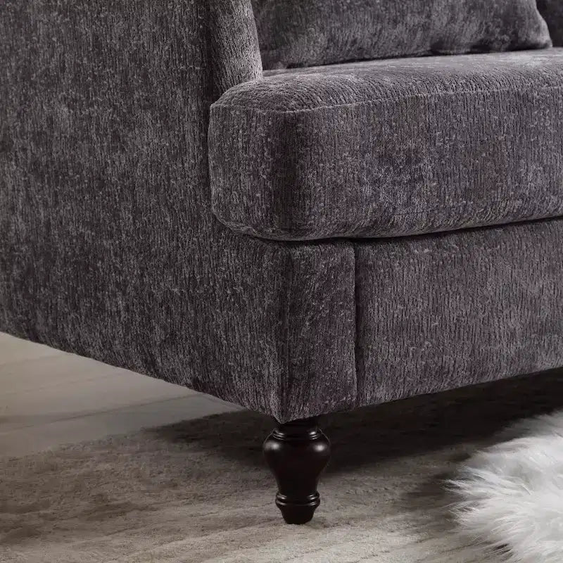 Canapé 2 places en tissu chenille style moderne milieu de siècle, canapé rembourré pour salon et chambre, pieds en bois marron