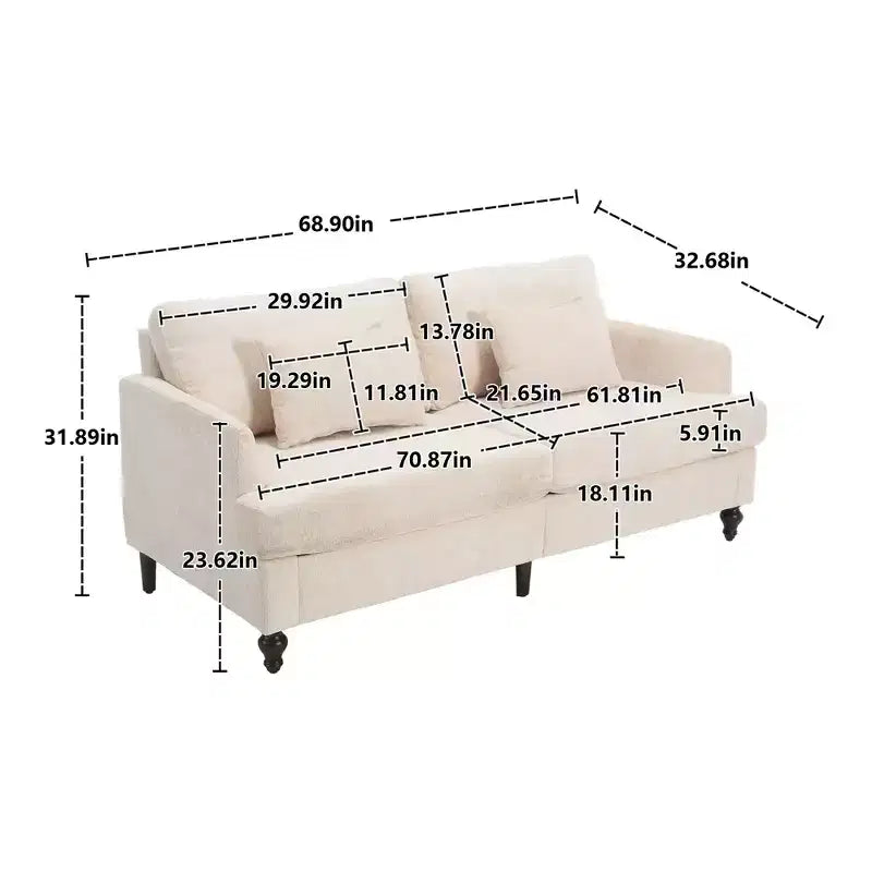 Canapé 2 places en tissu chenille style moderne milieu de siècle, canapé rembourré pour salon et chambre, pieds en bois marron