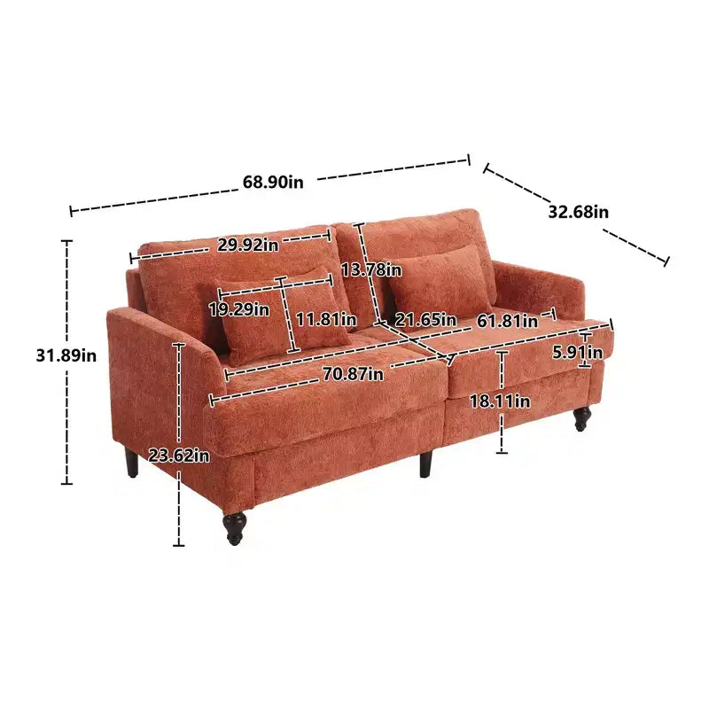 Canapé 2 places en tissu chenille style moderne milieu de siècle, canapé rembourré pour salon et chambre, pieds en bois marron