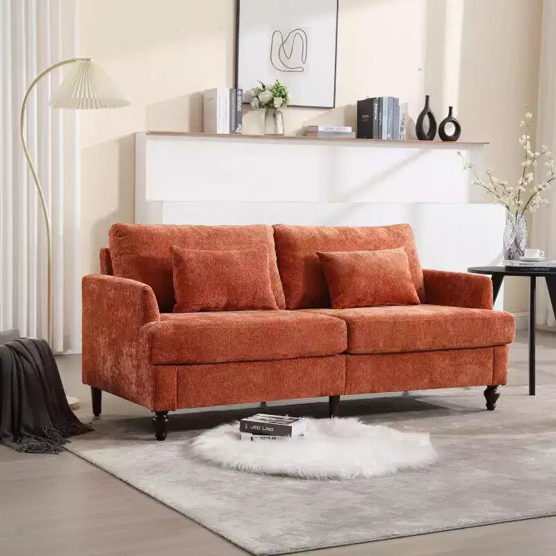 Canapé 2 places en tissu chenille style moderne milieu de siècle, canapé rembourré pour salon et chambre, pieds en bois marron
