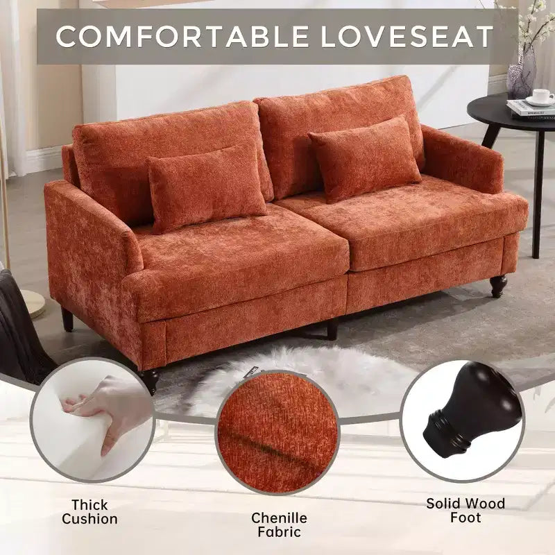 Canapé 2 places en tissu chenille style moderne milieu de siècle, canapé rembourré pour salon et chambre, pieds en bois marron