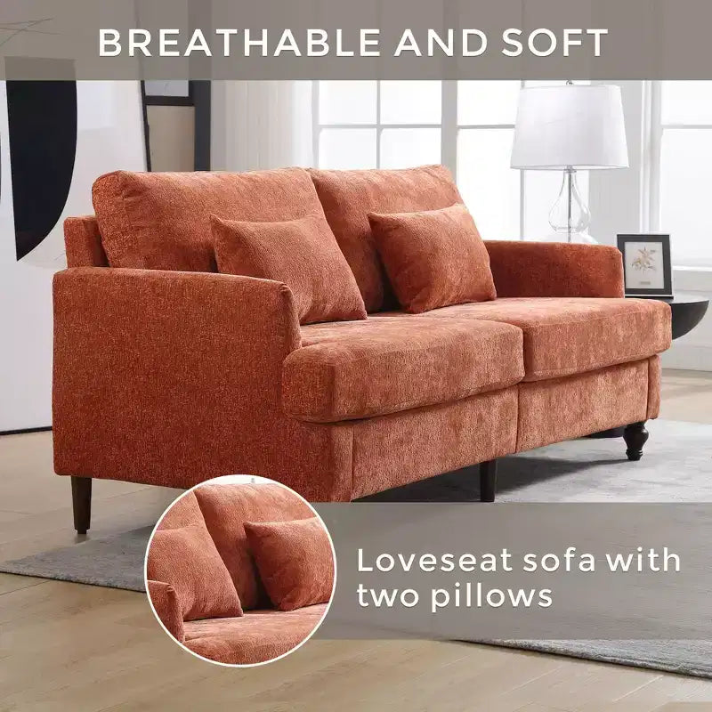 Canapé 2 places en tissu chenille style moderne milieu de siècle, canapé rembourré pour salon et chambre, pieds en bois marron