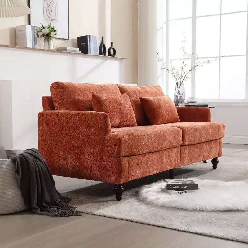 Canapé 2 places en tissu chenille style moderne milieu de siècle, canapé rembourré pour salon et chambre, pieds en bois marron