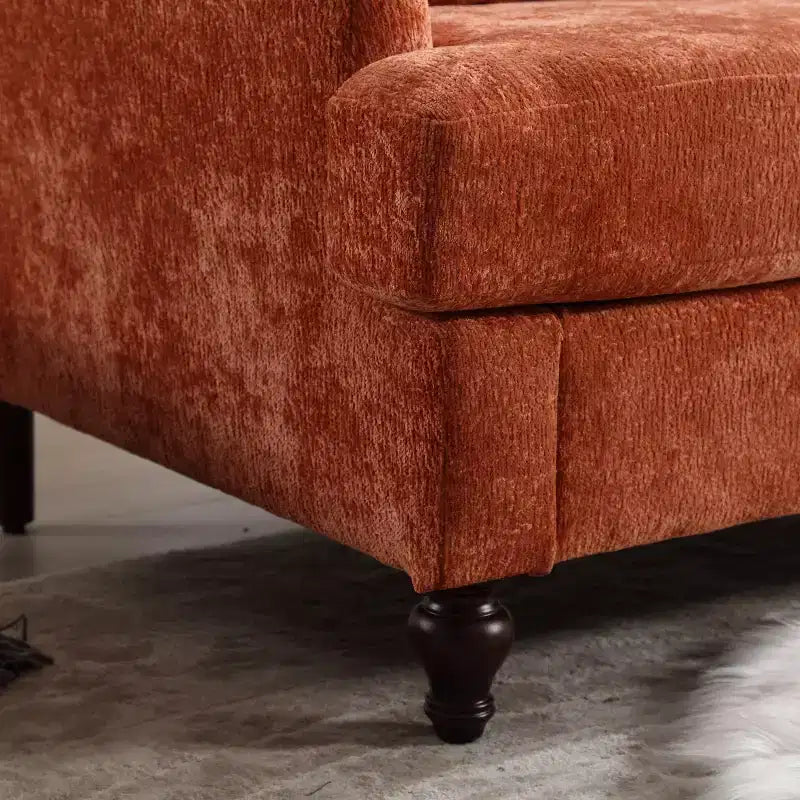 Canapé 2 places en tissu chenille style moderne milieu de siècle, canapé rembourré pour salon et chambre, pieds en bois marron