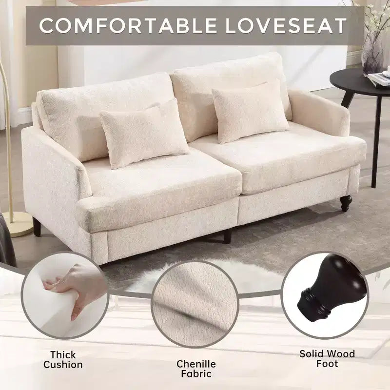 Canapé 2 places en tissu chenille style moderne milieu de siècle, canapé rembourré pour salon et chambre, pieds en bois marron