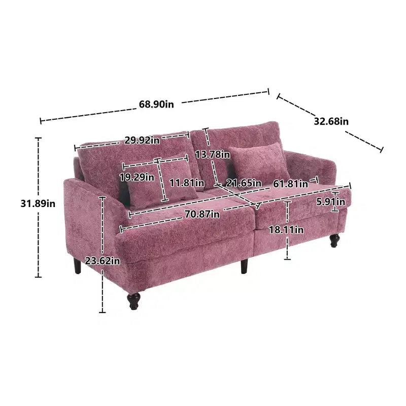 Canapé 2 places en tissu chenille style moderne milieu de siècle, canapé rembourré pour salon et chambre, pieds en bois marron