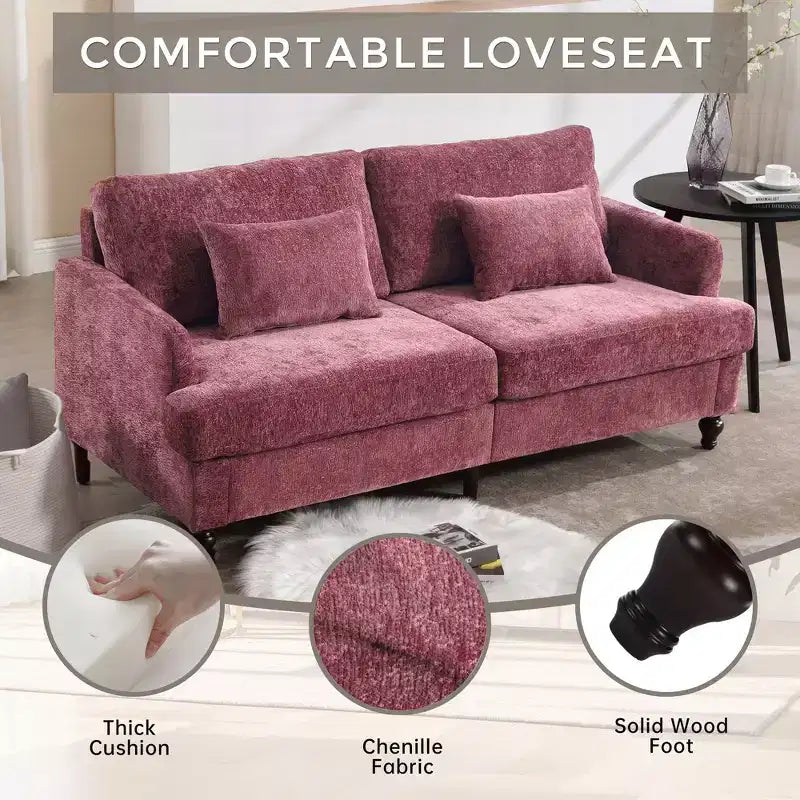 Canapé 2 places en tissu chenille style moderne milieu de siècle, canapé rembourré pour salon et chambre, pieds en bois marron
