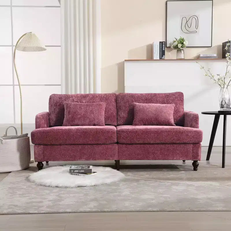 Canapé 2 places en tissu chenille style moderne milieu de siècle, canapé rembourré pour salon et chambre, pieds en bois marron