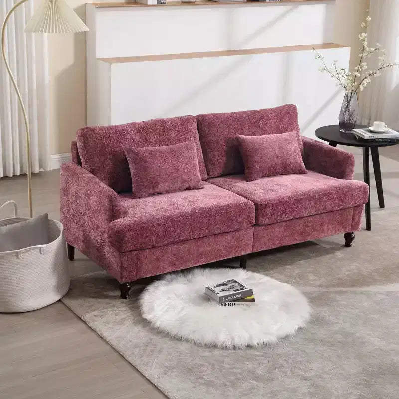 Canapé 2 places en tissu chenille style moderne milieu de siècle, canapé rembourré pour salon et chambre, pieds en bois marron