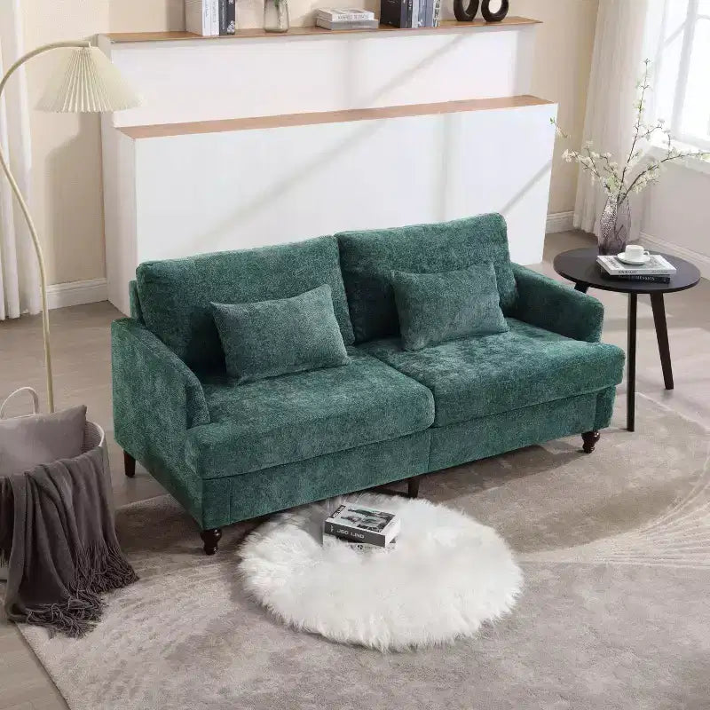 Canapé 2 places en tissu chenille style moderne milieu de siècle, canapé rembourré pour salon et chambre, pieds en bois marron
