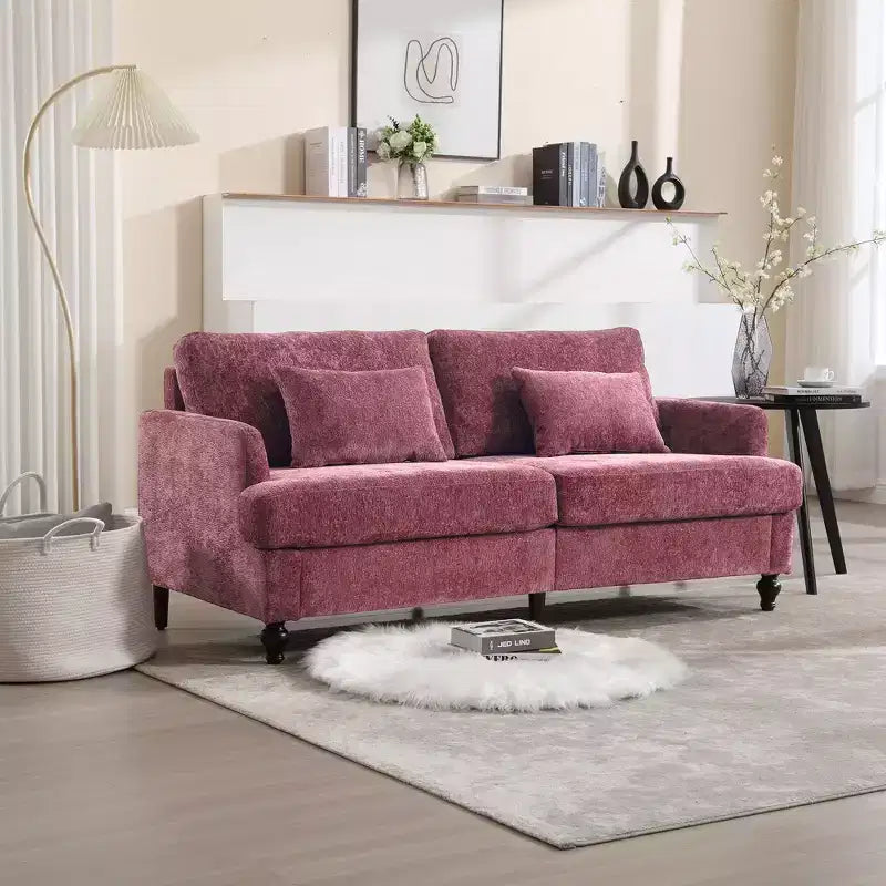 Canapé 2 places en tissu chenille style moderne milieu de siècle, canapé rembourré pour salon et chambre, pieds en bois marron