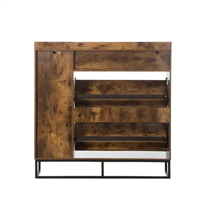 Meuble de rangement pour chaussures 4 portes marron rustique : Organiseur d'entrée de style ferme avec tiroirs basculants