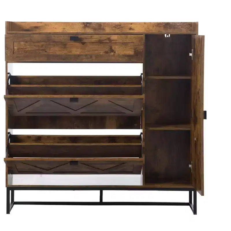 Meuble de rangement pour chaussures 4 portes marron rustique : Organiseur d'entrée de style ferme avec tiroirs basculants