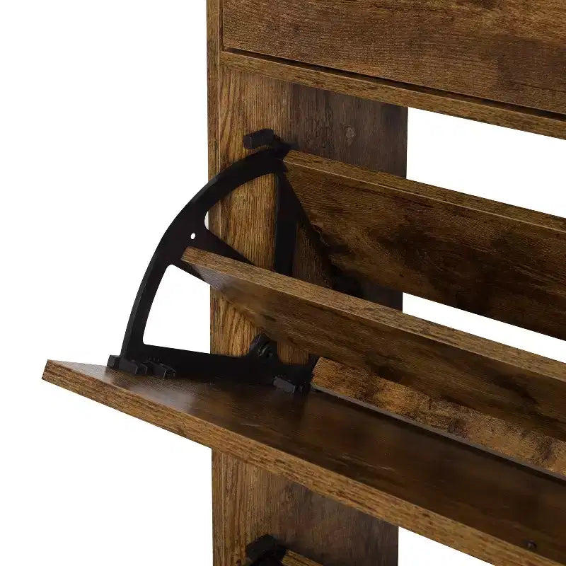 Meuble de rangement pour chaussures 4 portes marron rustique : Organiseur d'entrée de style ferme avec tiroirs basculants