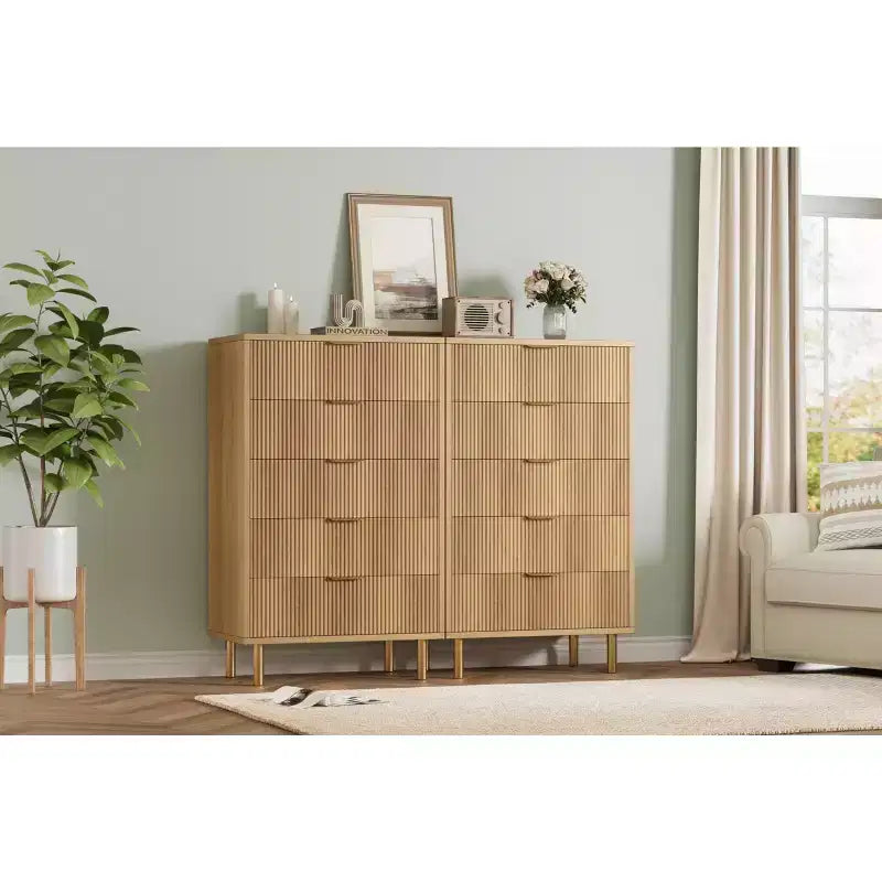 Commode blanche à 5 tiroirs pour chambre à coucher, meuble de rangement moderne avec poignées dorées, grands tiroirs, armoire de rangement pour salon, couloir, bureau