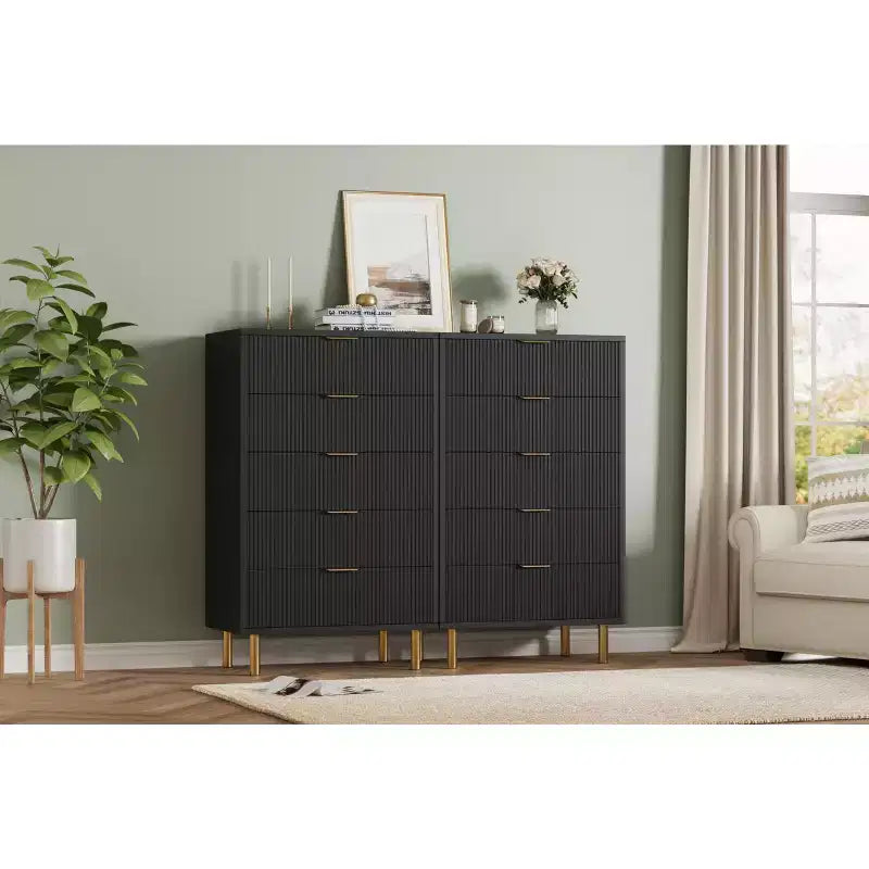 Commode blanche à 5 tiroirs pour chambre à coucher, meuble de rangement moderne avec poignées dorées, grands tiroirs, armoire de rangement pour salon, couloir, bureau