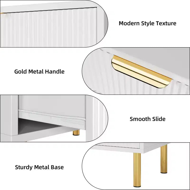 Commode blanche à 5 tiroirs pour chambre à coucher, meuble de rangement moderne avec poignées dorées, grands tiroirs, armoire de rangement pour salon, couloir, bureau