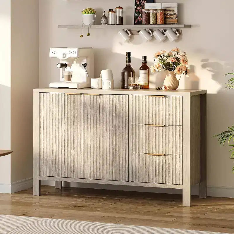 Acekool Modern Fluted 3-Drawer Sideboard Buffet Cabinet, Storage Cabinet for Kitchen or Living Room