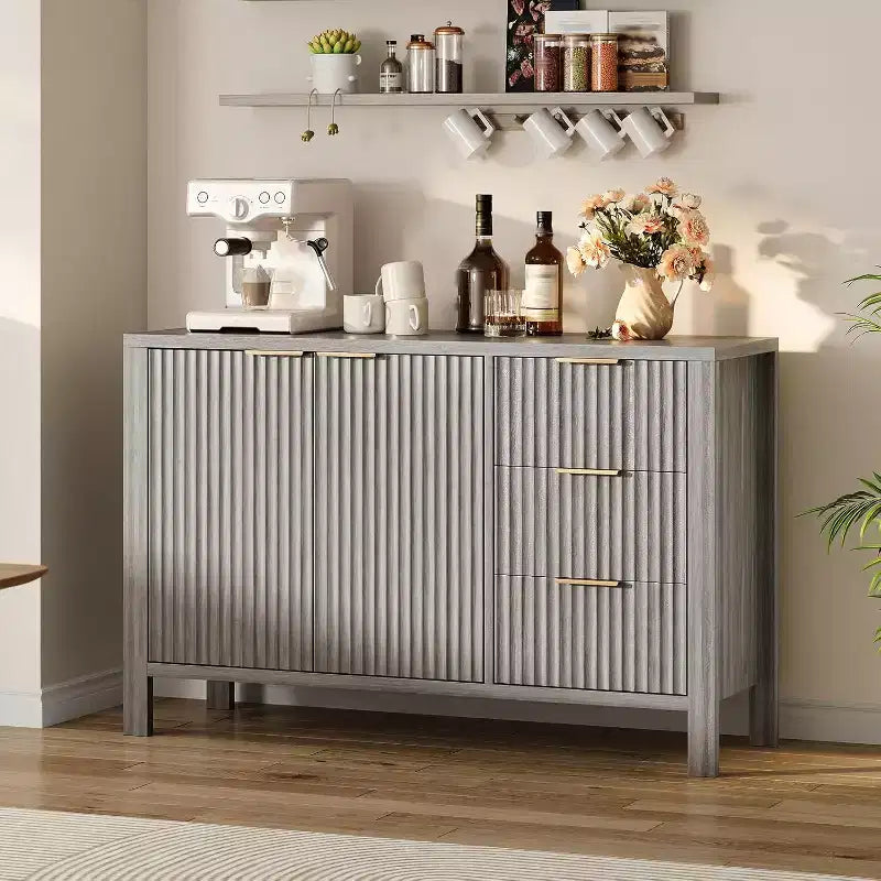 Buffet bahut à 3 tiroirs cannelé moderne, meuble de rangement pour cuisine ou salon