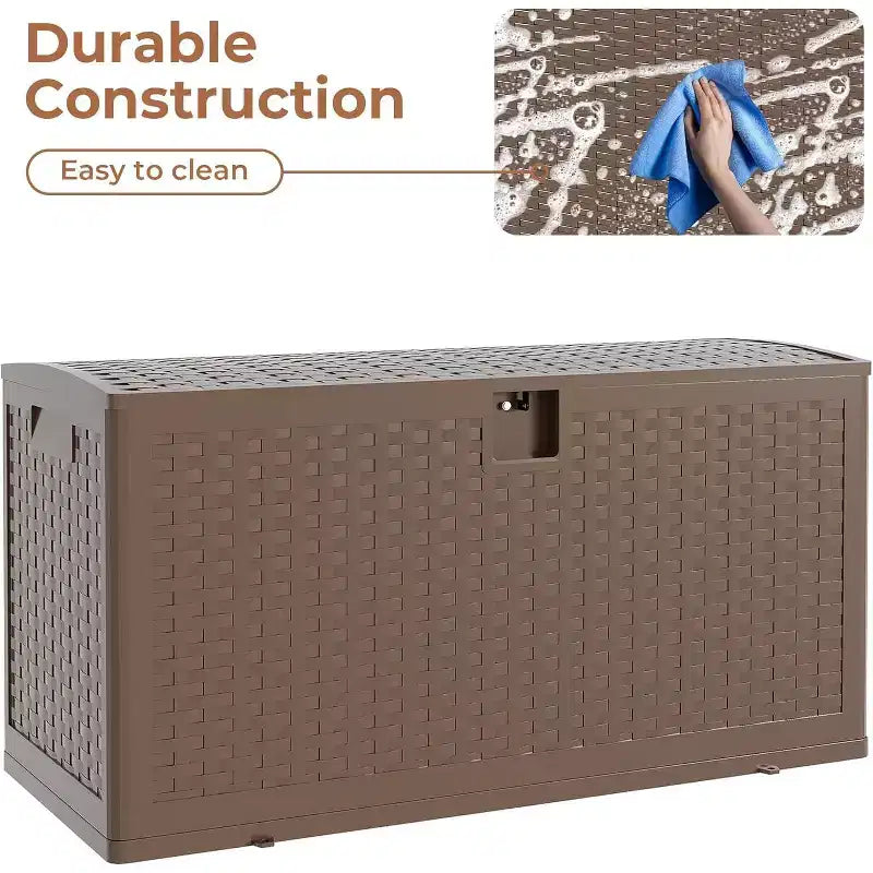 Boîte de rangement en plastique motif rotin 276 L Marron | Garage, sous-sol, grenier, grand rangement