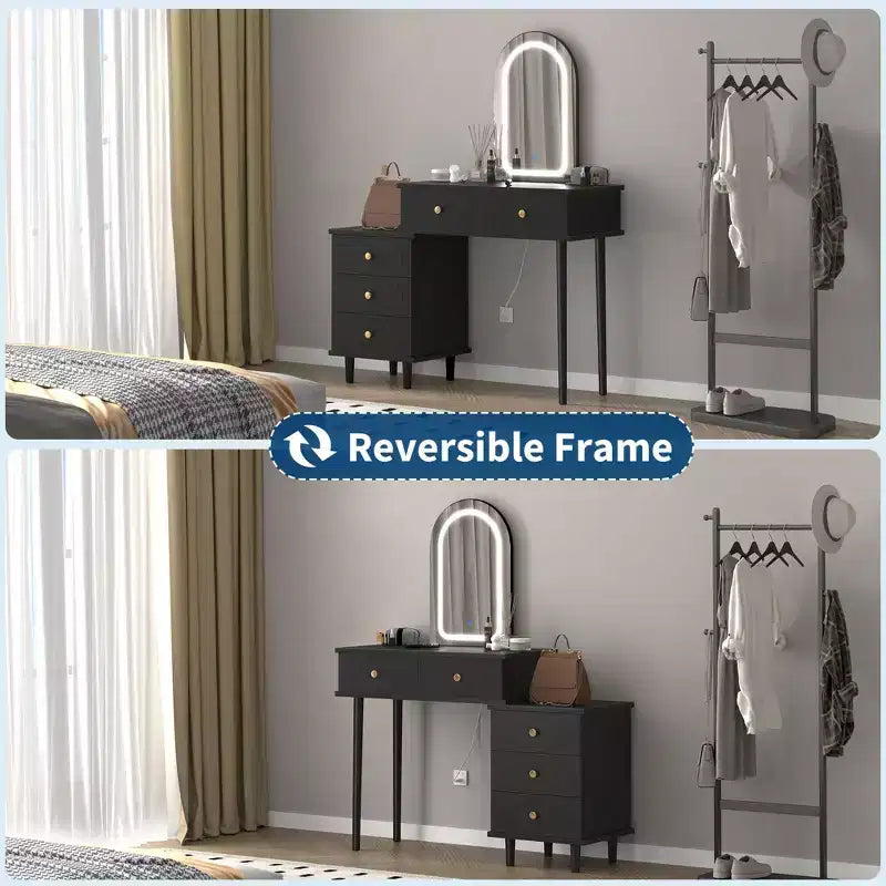 Coiffeuse avec miroir et lumières, 80 cm de large, en bois, avec 2 tiroirs et armoire, pour chambre à coucher.