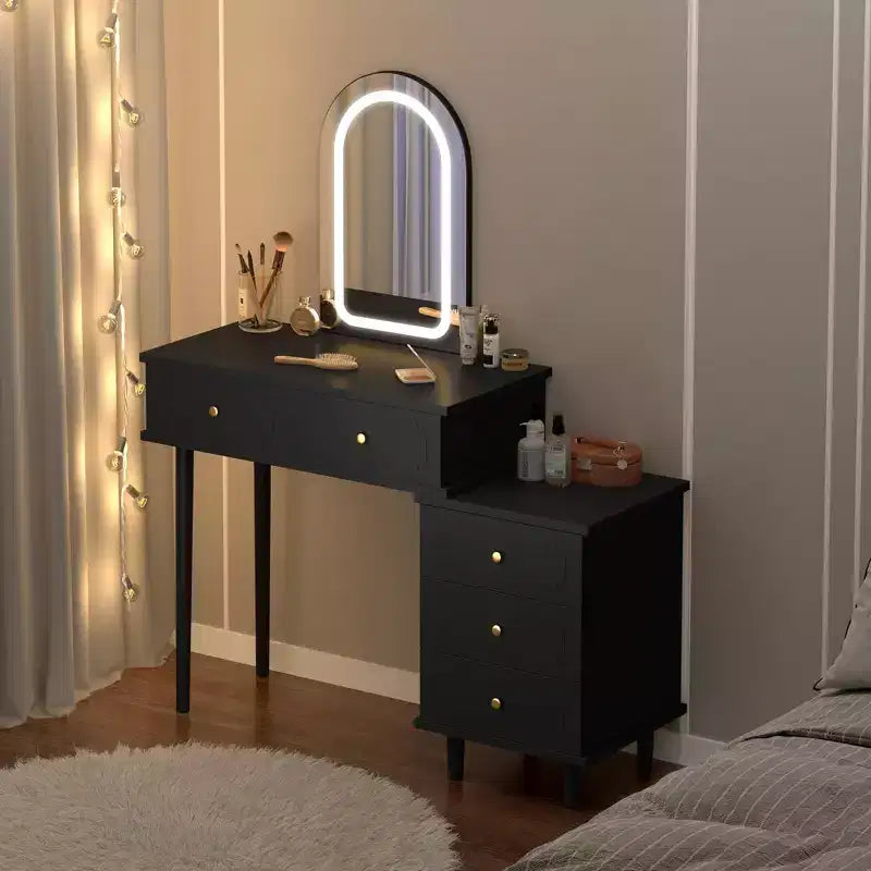 Coiffeuse avec miroir et lumières, 80 cm de large, en bois, avec 2 tiroirs et armoire, pour chambre à coucher.