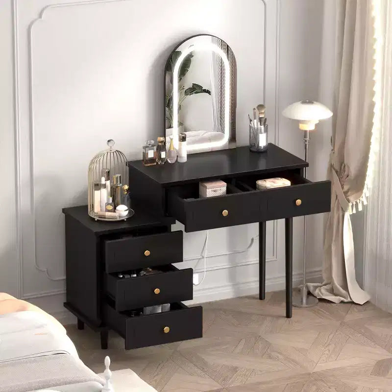Coiffeuse avec miroir et lumières, 80 cm de large, en bois, avec 2 tiroirs et armoire, pour chambre à coucher.