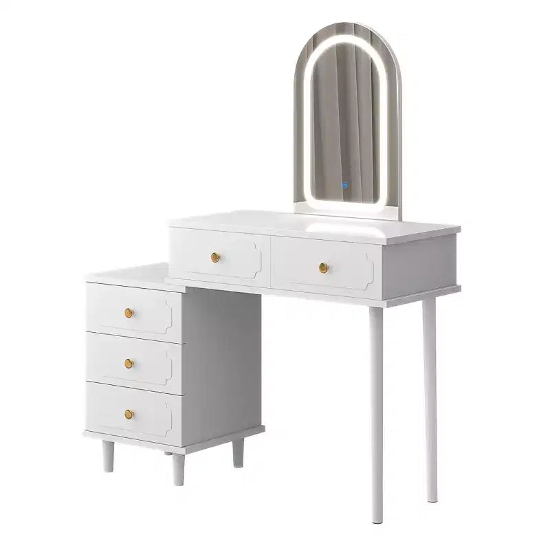 Coiffeuse avec miroir et lumières, 80 cm de large, en bois, avec 2 tiroirs et armoire, pour chambre à coucher.