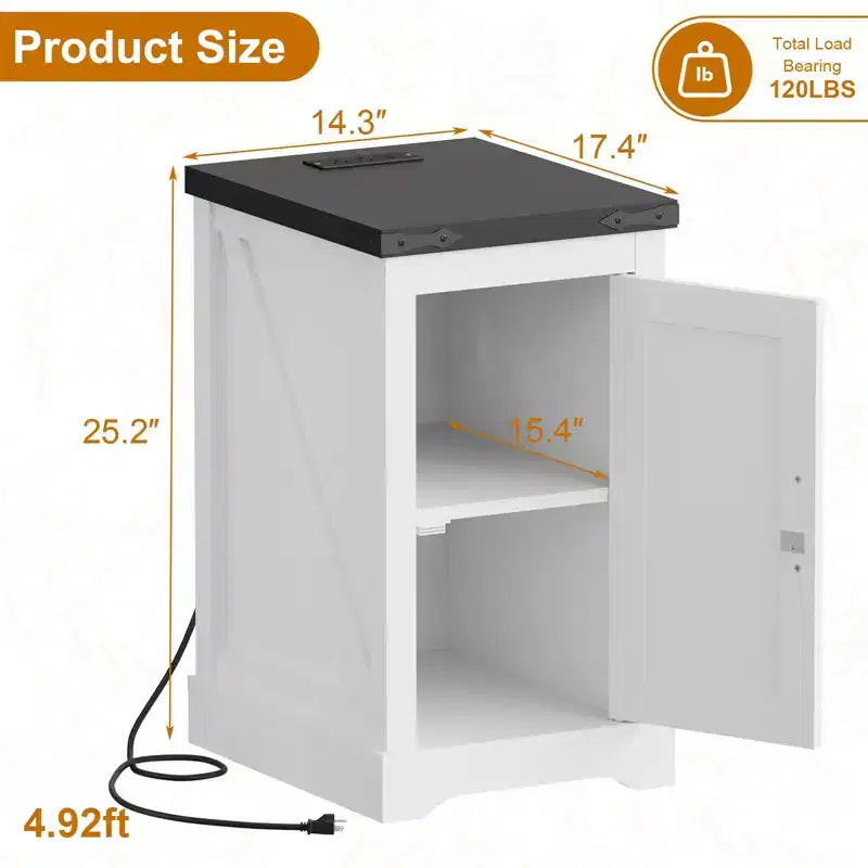 Table d'appoint de style rustique, Étagère réglable, Gestion des câbles | Table d'appoint pratique avec prise pour chambre, salon