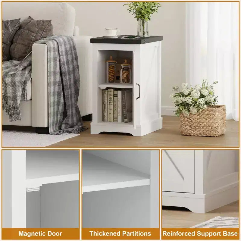 Table d'appoint de style rustique, Étagère réglable, Gestion des câbles | Table d'appoint pratique avec prise pour chambre, salon