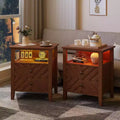Nightstand with 2 Drawers, Stable Wooden Legs Farmhouse Nightstand, Wooden Rustic Bedside Table for Bedroom Living Room, 2 pcs, Brown