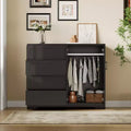 Acekool Wooden Armoire Wardrobe Closet with 2 Doors, 4 Drawers, Hanging Rod, Anti-Tip Design & Metal Handles, Modern Bedroom Storage