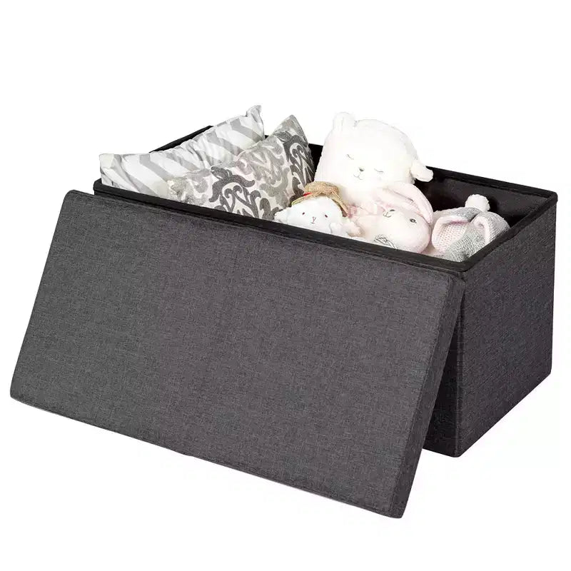 Banc de rangement pliant 30" avec couvercle relevable, bout de lit, capacité 80 L, gris clair/gris foncé