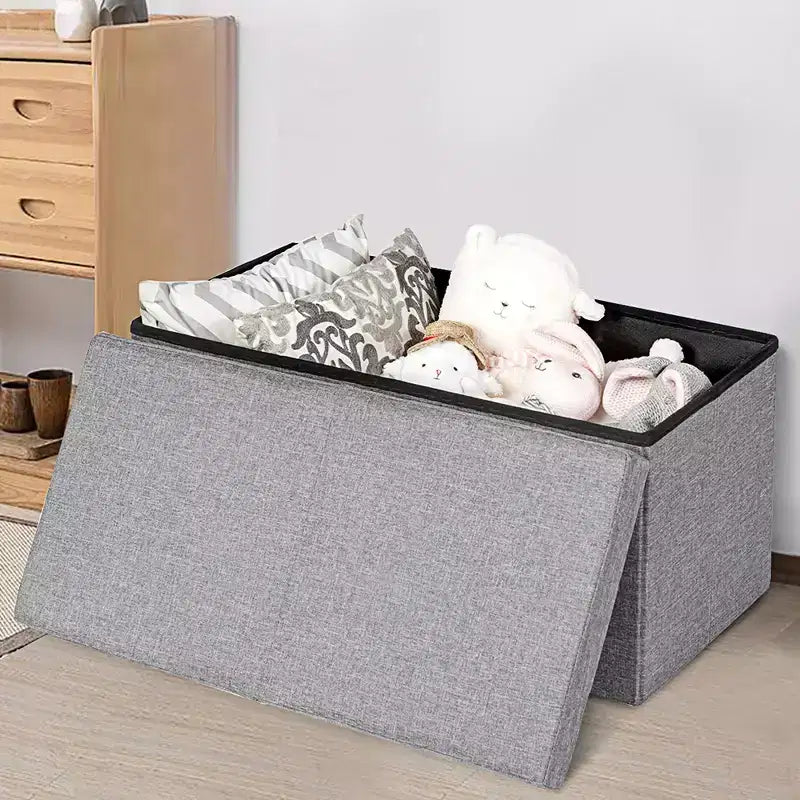 Banc de rangement pliant 30" avec couvercle relevable, bout de lit, capacité 80 L, gris clair/gris foncé