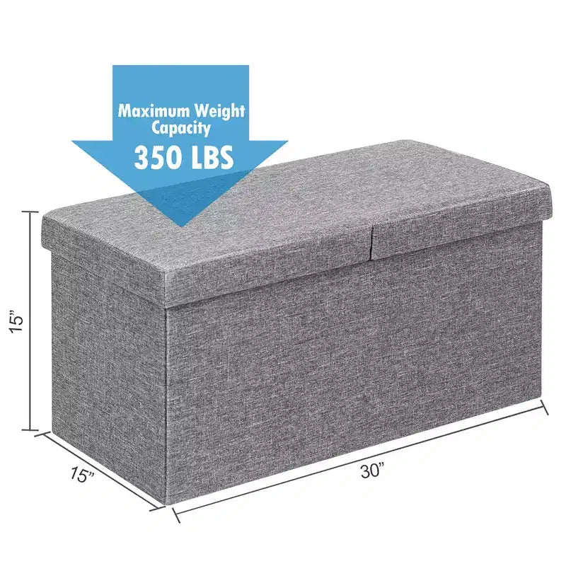 Banc de rangement pliant 30" avec couvercle relevable, bout de lit, capacité 80 L, gris clair/gris foncé