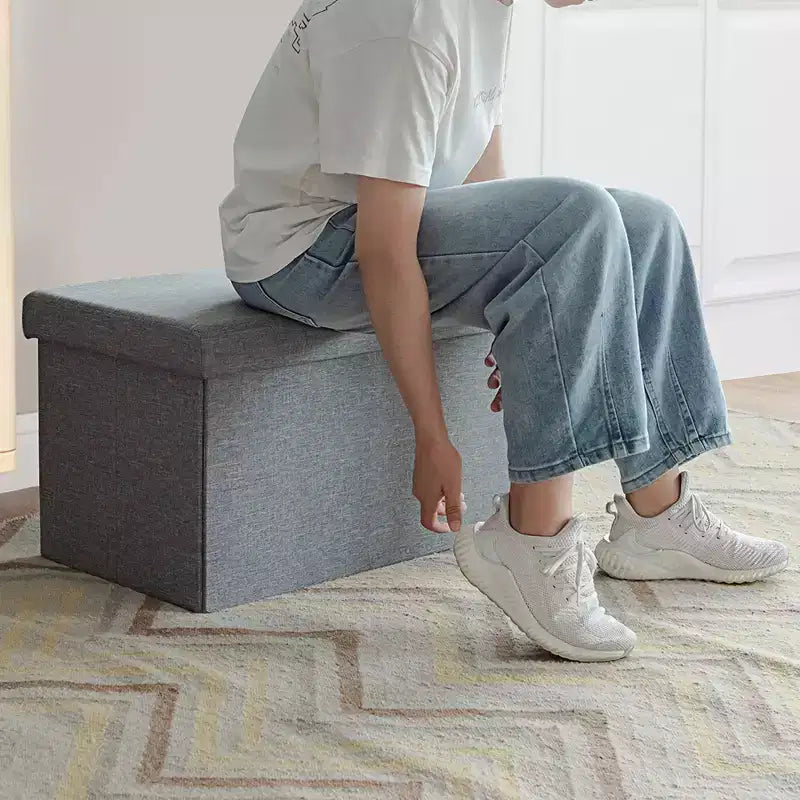 Banc de rangement pliant 30" avec couvercle relevable, bout de lit, capacité 80 L, gris clair/gris foncé