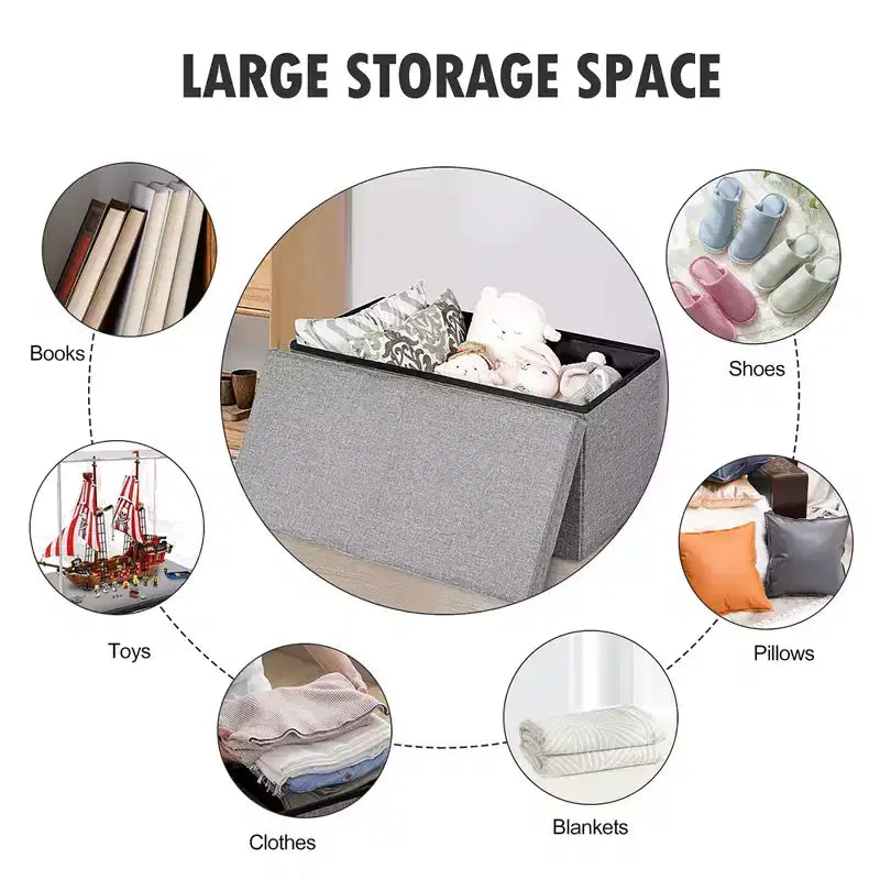 Banc de rangement pliant 30" avec couvercle relevable, bout de lit, capacité 80 L, gris clair/gris foncé