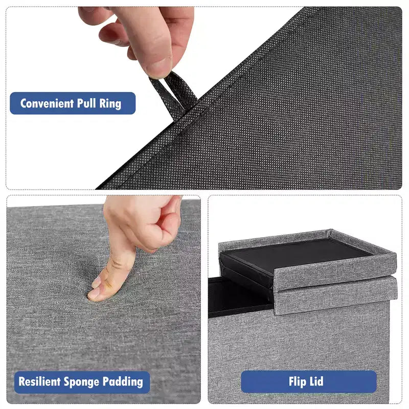 Banc de rangement pliant 30" avec couvercle relevable, bout de lit, capacité 80 L, gris clair/gris foncé