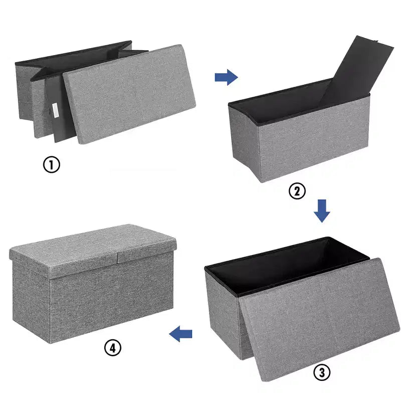 Banc de rangement pliant 30" avec couvercle relevable, bout de lit, capacité 80 L, gris clair/gris foncé