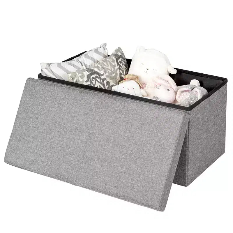 Banc de rangement pliant 30" avec couvercle relevable, bout de lit, capacité 80 L, gris clair/gris foncé