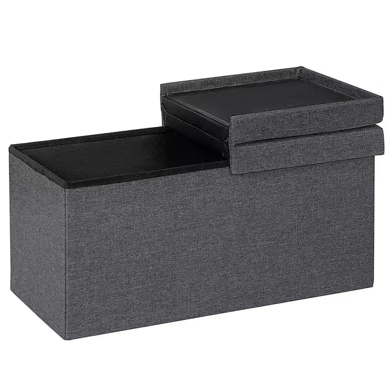Banc de rangement pliant 30" avec couvercle relevable, bout de lit, capacité 80 L, gris clair/gris foncé