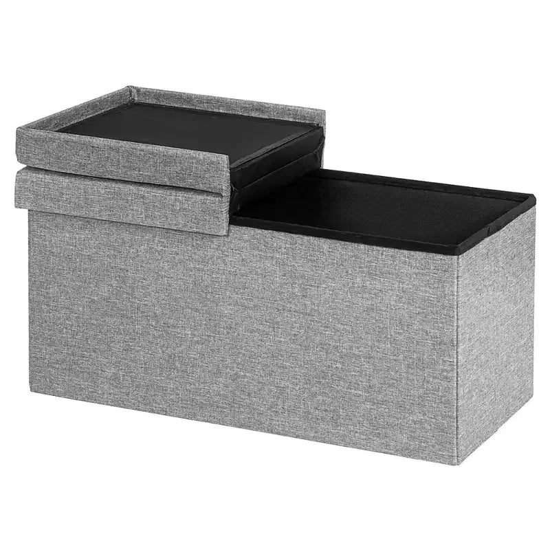 Banc de rangement pliant 30" avec couvercle relevable, bout de lit, capacité 80 L, gris clair/gris foncé