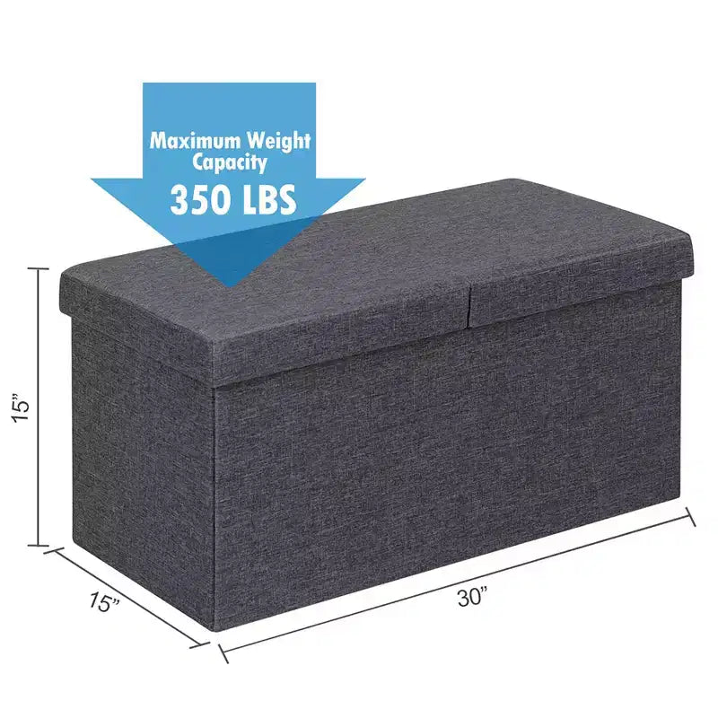 Banc de rangement pliant 30" avec couvercle relevable, bout de lit, capacité 80 L, gris clair/gris foncé