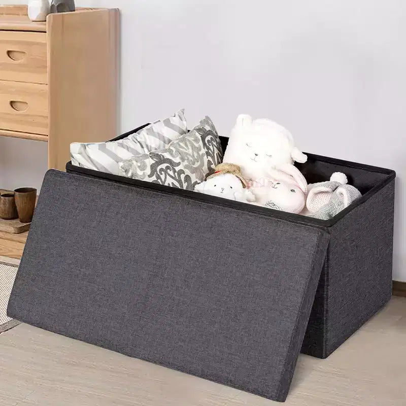 Banc de rangement pliant 30" avec couvercle relevable, bout de lit, capacité 80 L, gris clair/gris foncé