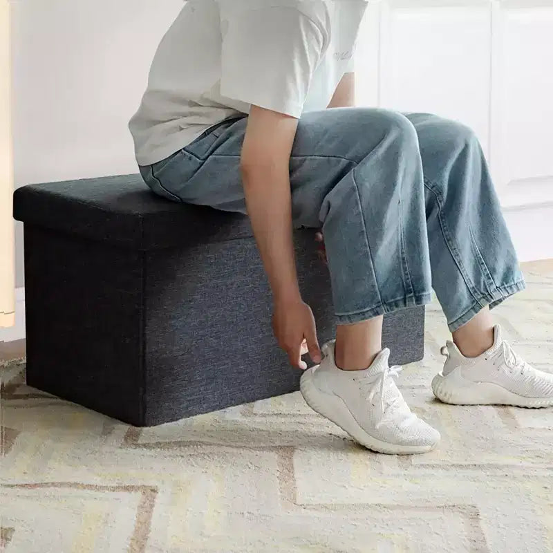 Banc de rangement pliant 30" avec couvercle relevable, bout de lit, capacité 80 L, gris clair/gris foncé
