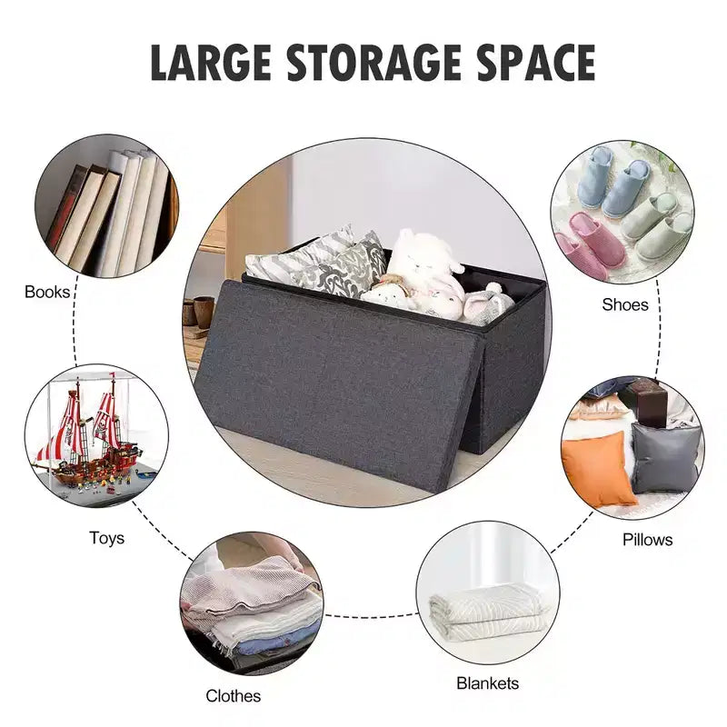 Banc de rangement pliant 30" avec couvercle relevable, bout de lit, capacité 80 L, gris clair/gris foncé