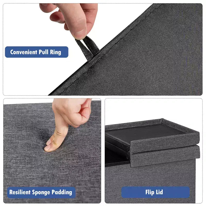 Banc de rangement pliant 30" avec couvercle relevable, bout de lit, capacité 80 L, gris clair/gris foncé